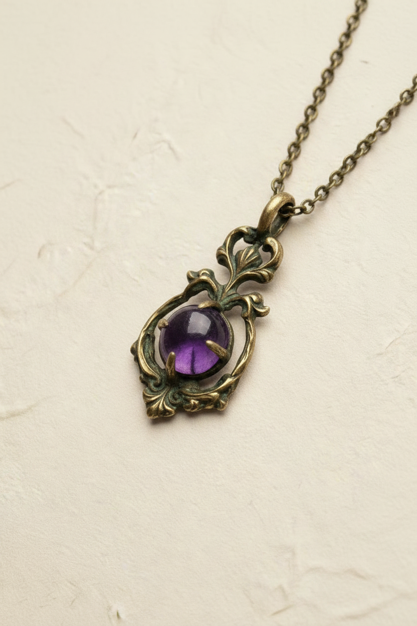Colgante latón amatista con cadena