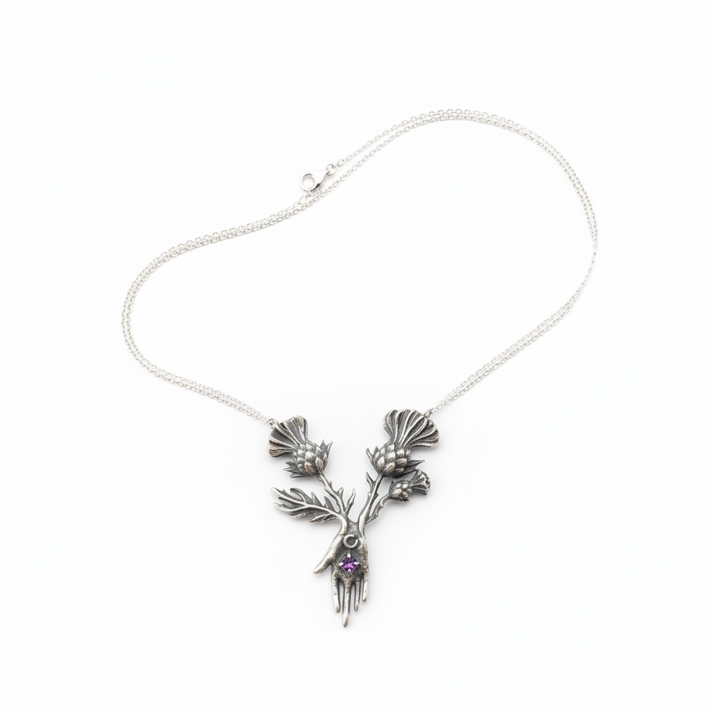 Collar cardo tumbado en fondo blanco