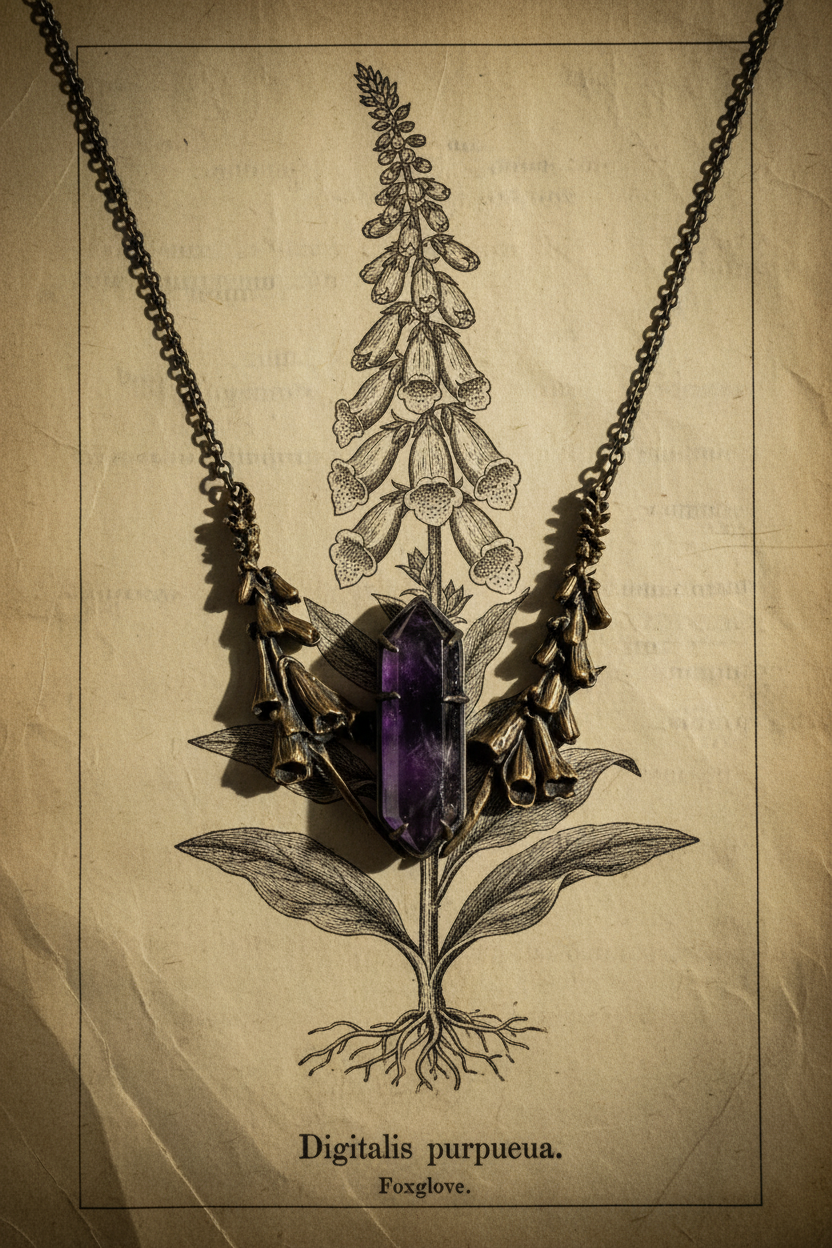 Collar sobre papel botánico de Digitalis Purpurea