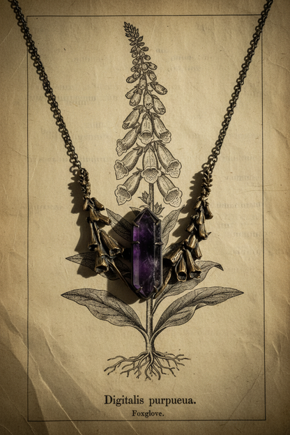 Collar sobre papel botánico de Digitalis Purpurea
